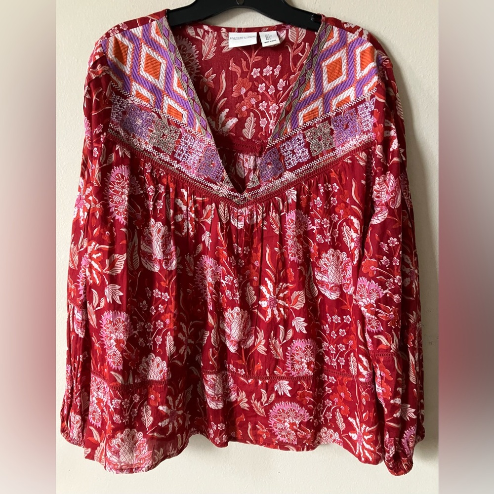 RACHEL ZOE Boho Red and Purple Floral Blouse
